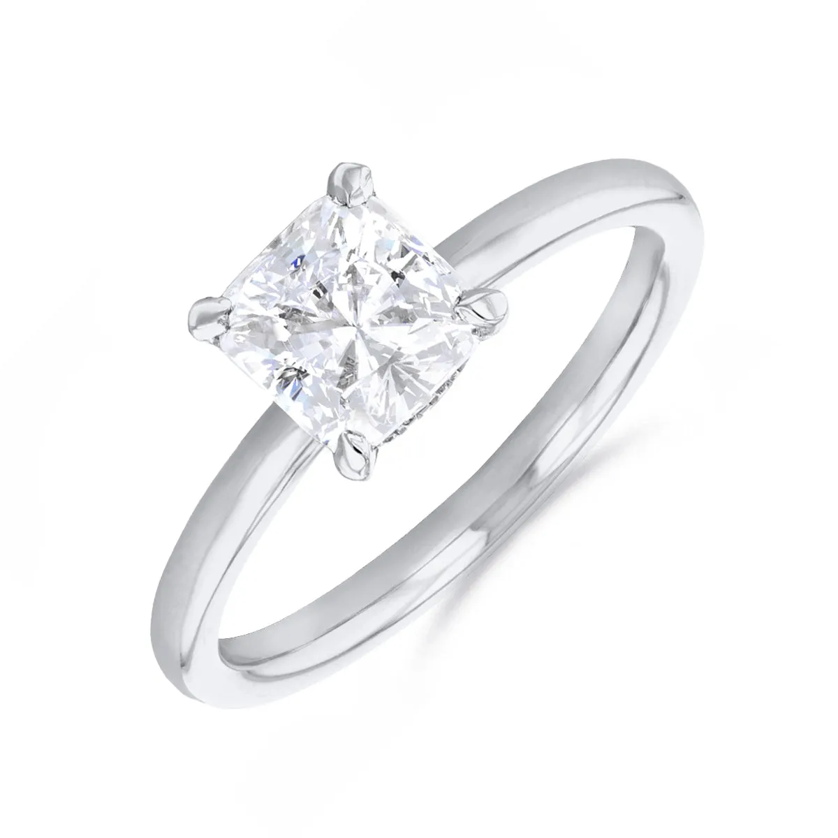 0.25ct Fleur Cushion Cut Diamond Solitaire Engagement Ring | 18ct White Gold