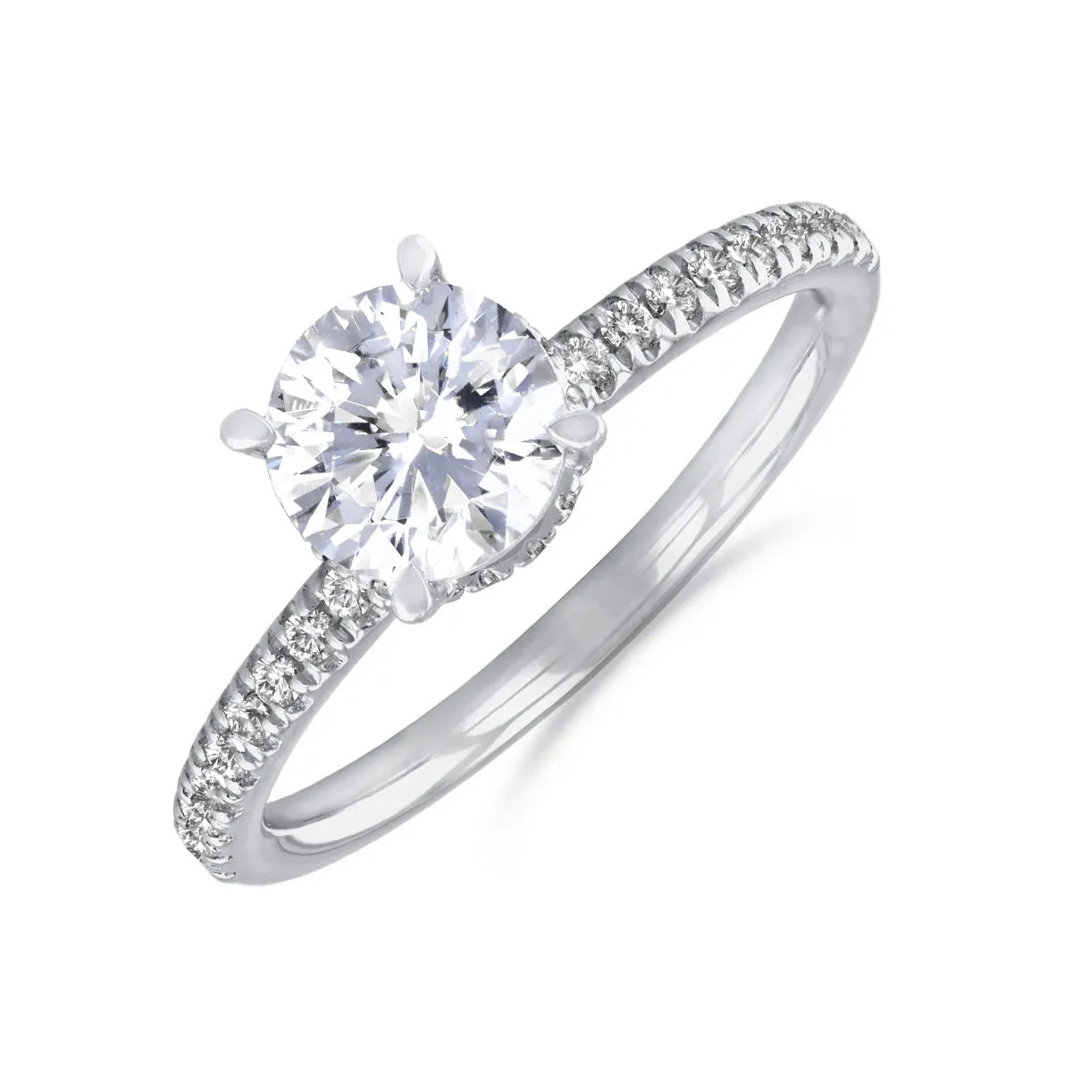 0.25ct Fleur Shoulder Set Round Brilliant Cut Diamond Solitaire Engagement Ring | 18ct White Gold