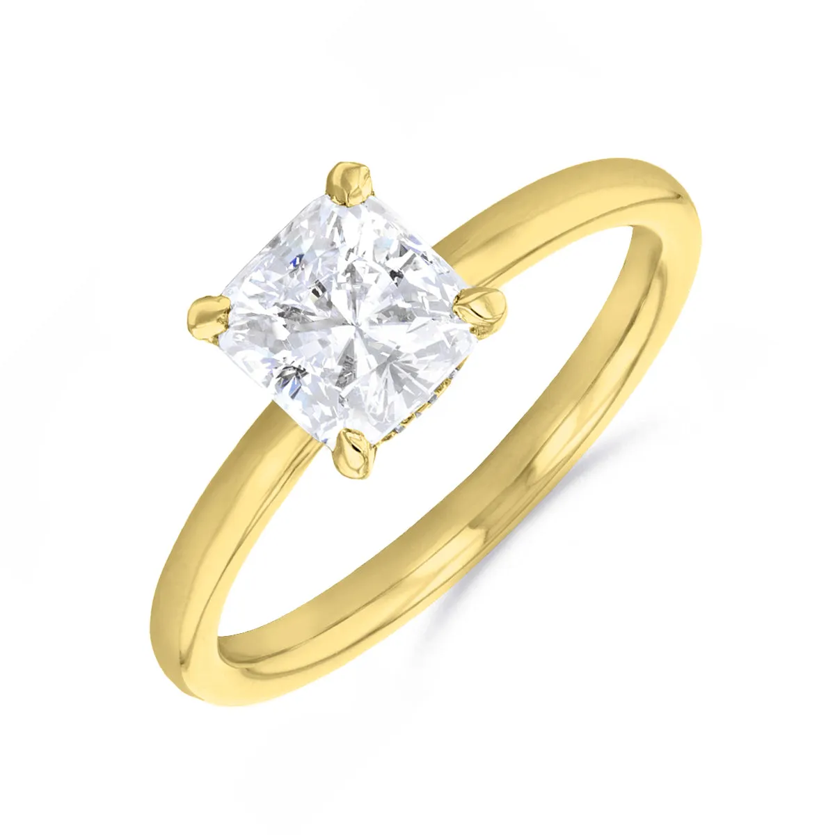 0.75ct Fleur Cushion Cut Diamond Solitaire Engagement Ring | 18ct Yellow Gold