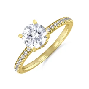 1.20ct Fleur Shoulder Set Round Brilliant Cut Diamond Solitaire Engagement Ring | 18ct Yellow Gold