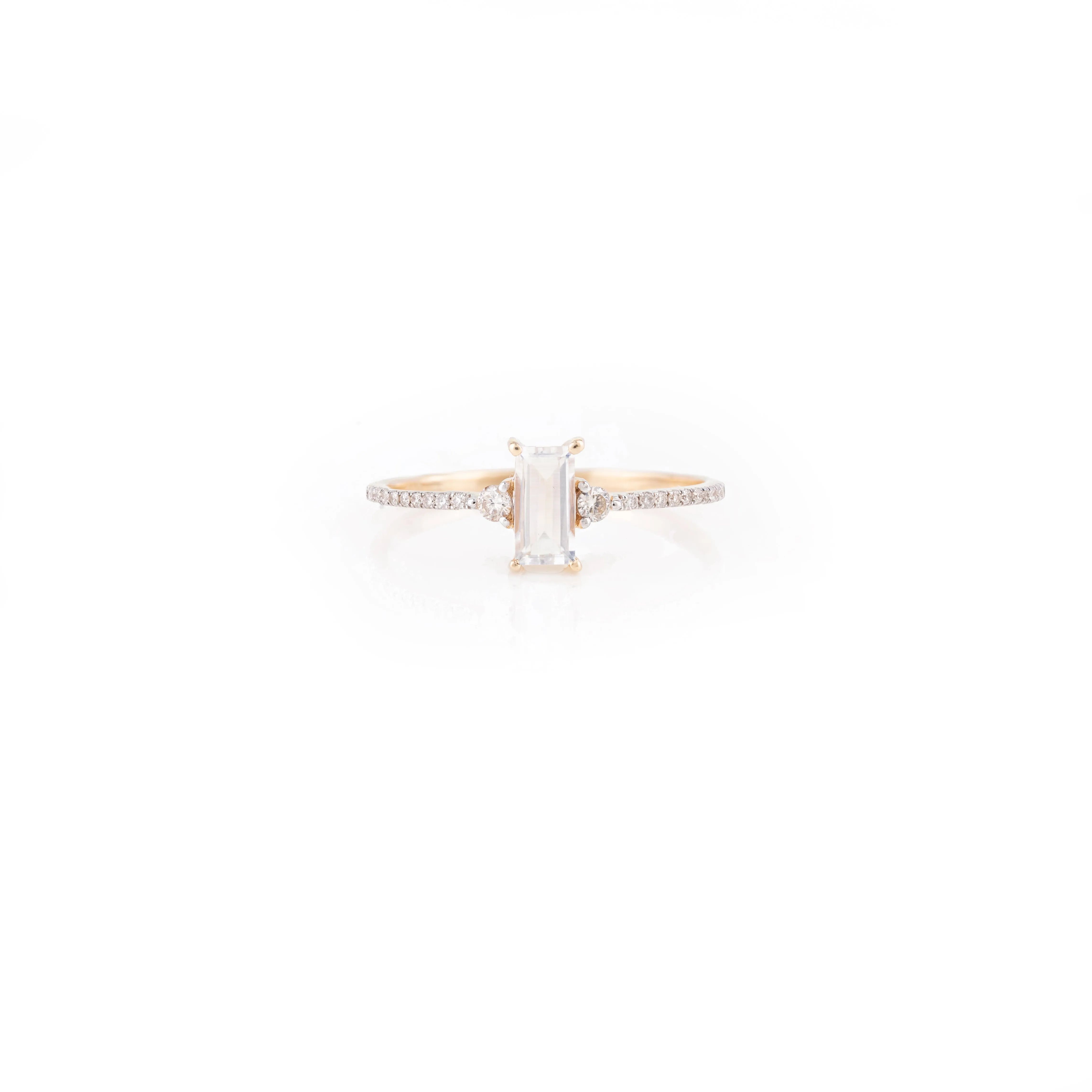 14K Gold Baguette Cut Moonstone Statement Ring