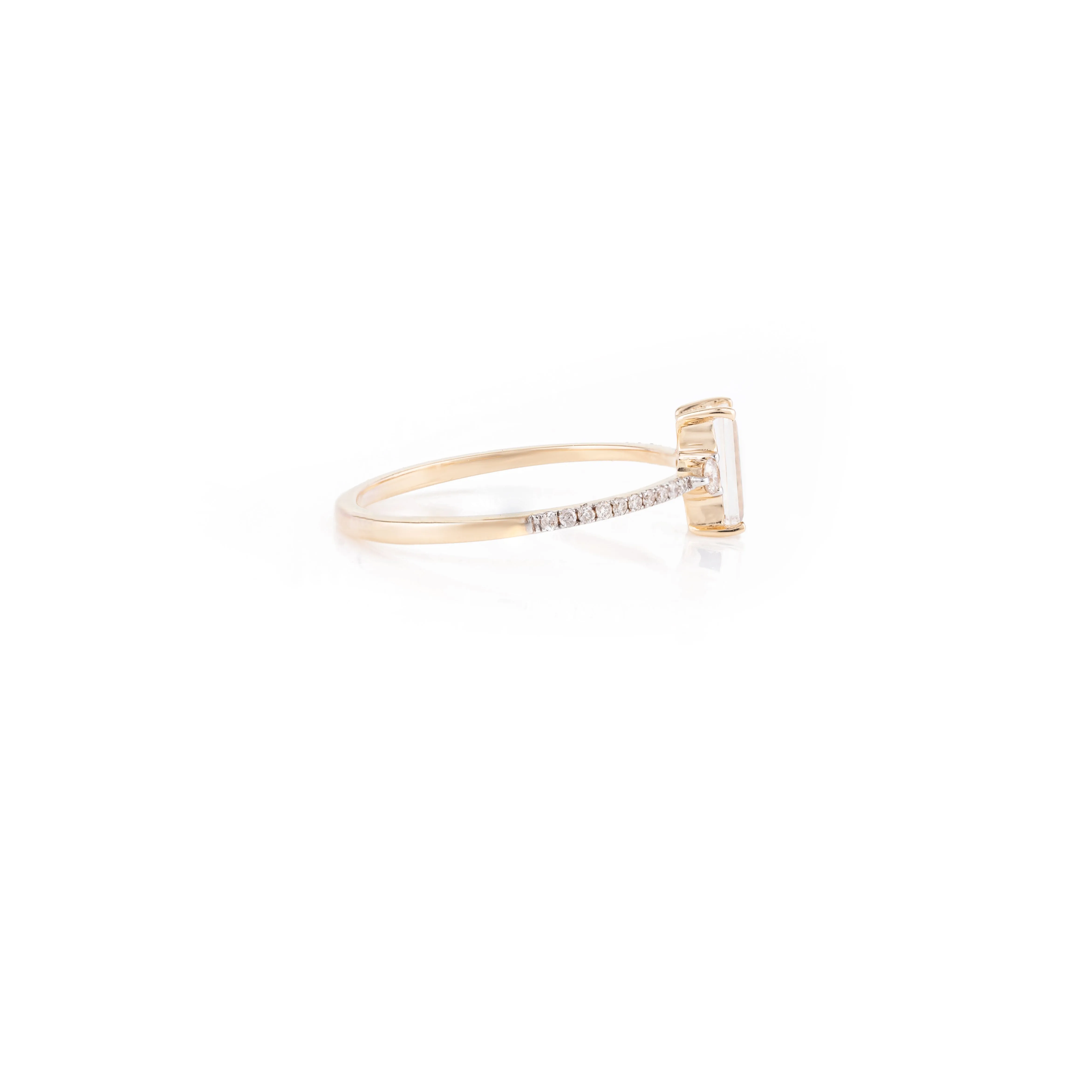 14K Gold Baguette Cut Moonstone Statement Ring