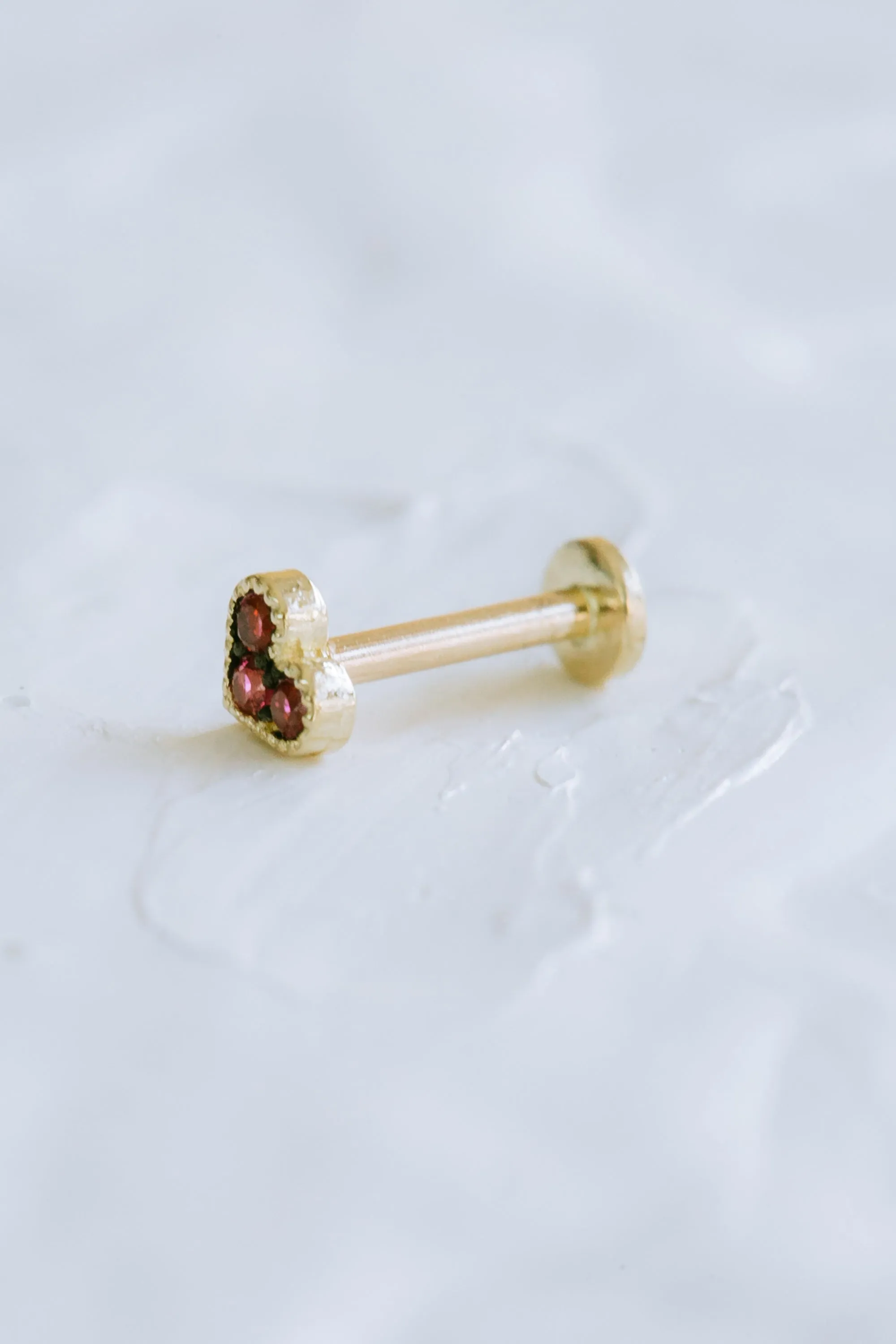 14K Real Gold Minimalist Delicate Ruby Cz Heart Forward Helix Cartilage Tragus Inner Conch Ear Stud Post Internally Threaded Earring Labret Jewelry