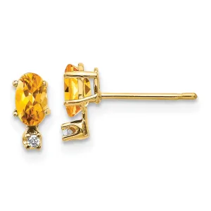 14k Yellow Gold Citrine Birthstone Post Earrings