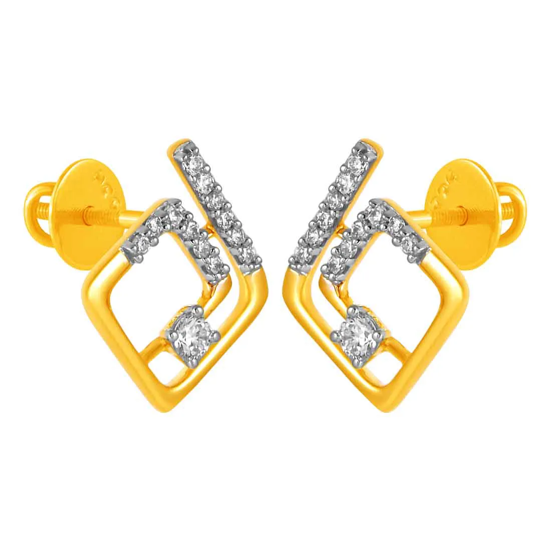 14KT (585) Yellow Gold & Graceful Diamond Stud Earrings