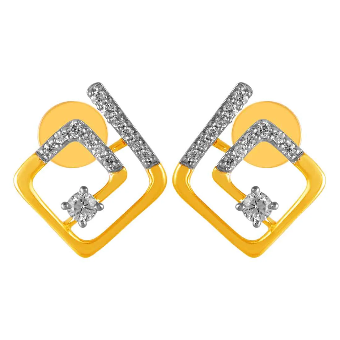 14KT (585) Yellow Gold & Graceful Diamond Stud Earrings