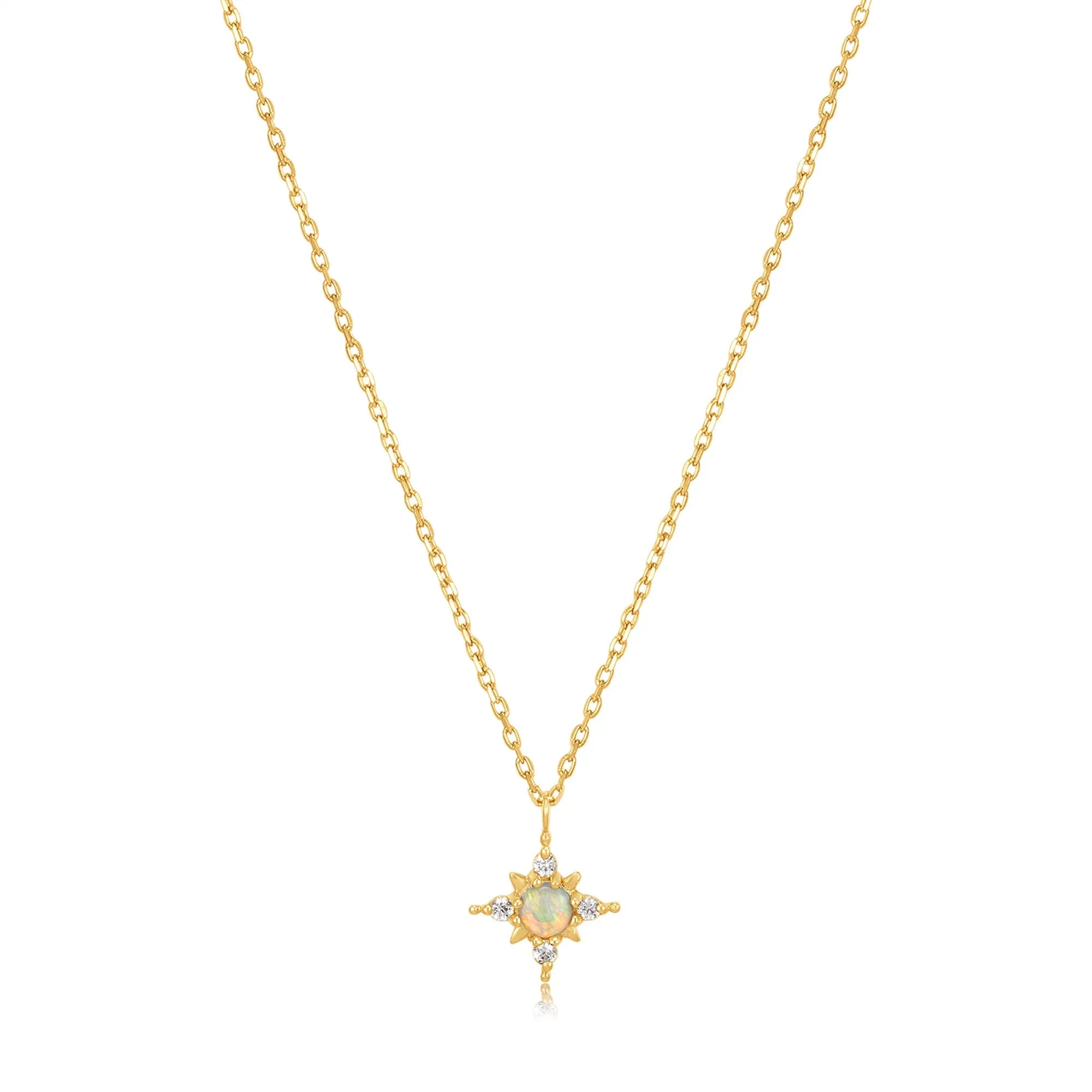 14kt Gold Opal and White Sapphire Star Necklace