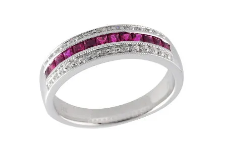 14KT Gold Princess Cut Ruby Ring with Diamonds