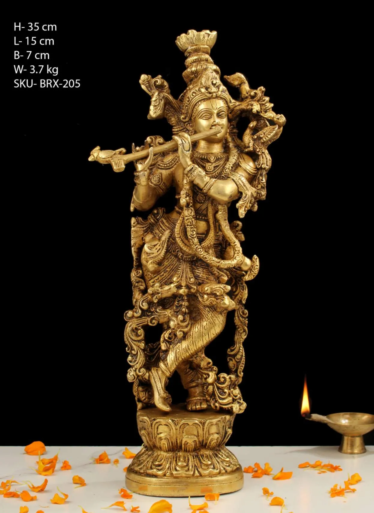 15" BRASS KRISHNA STANDING