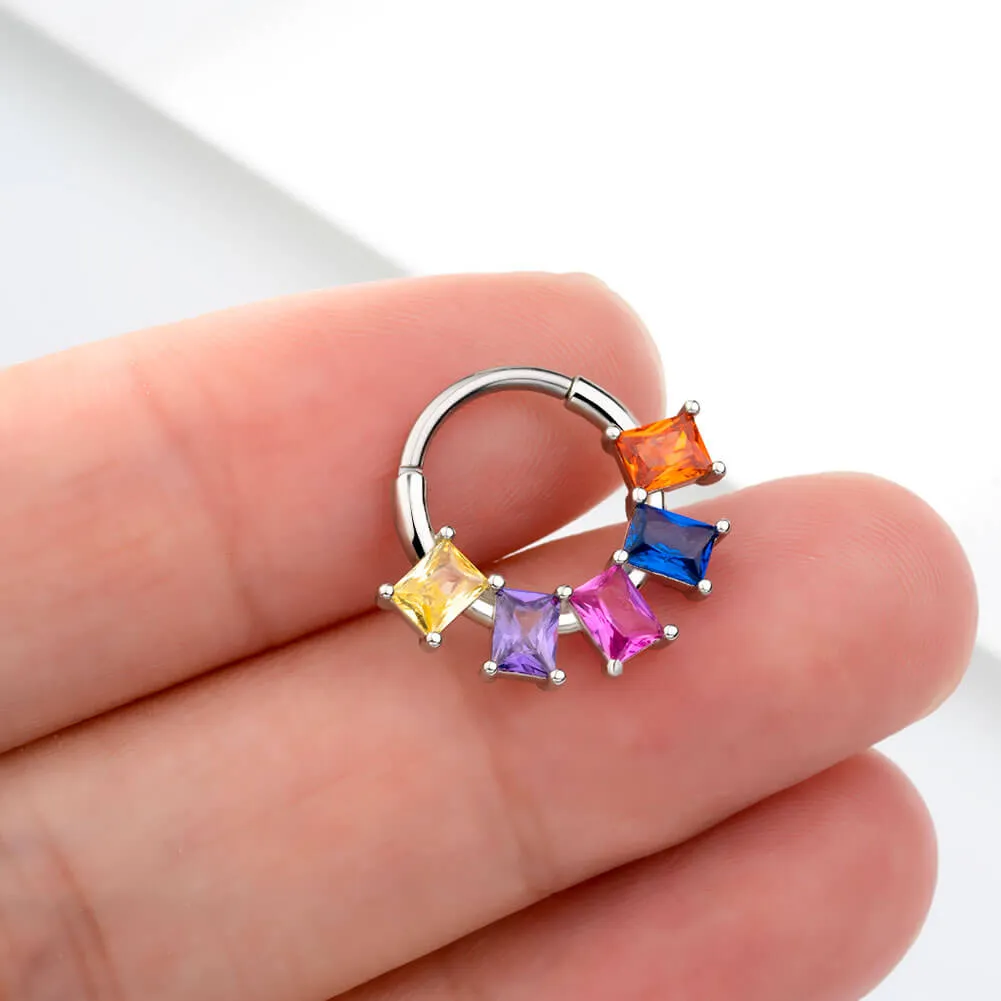 16G Dazzling Royal Colorful Gems Hinged Segment Septum Ring