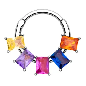 16G Dazzling Royal Colorful Gems Hinged Segment Septum Ring