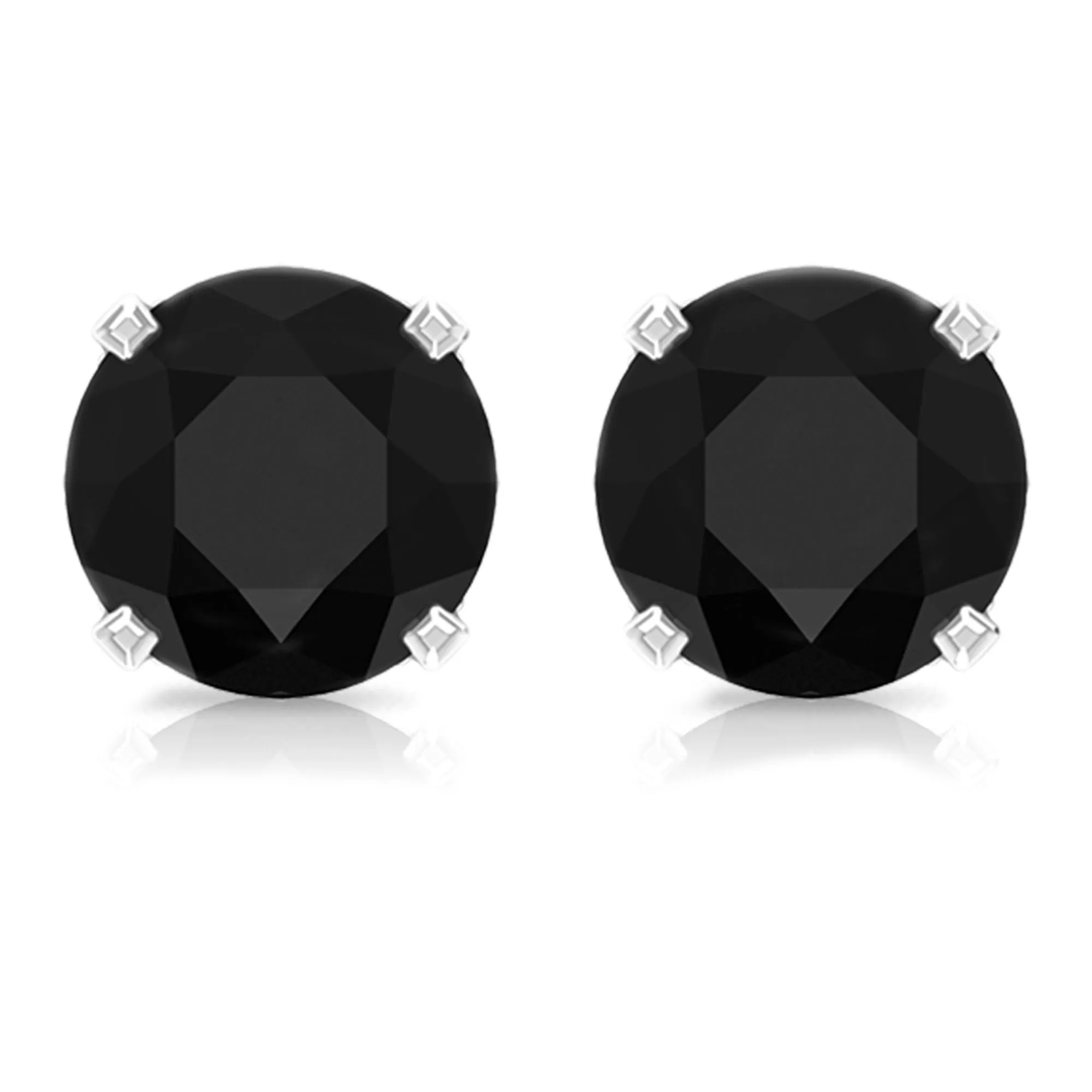 1.75 CT Black Onyx Solitaire Stud Earrings with Diamond Accent