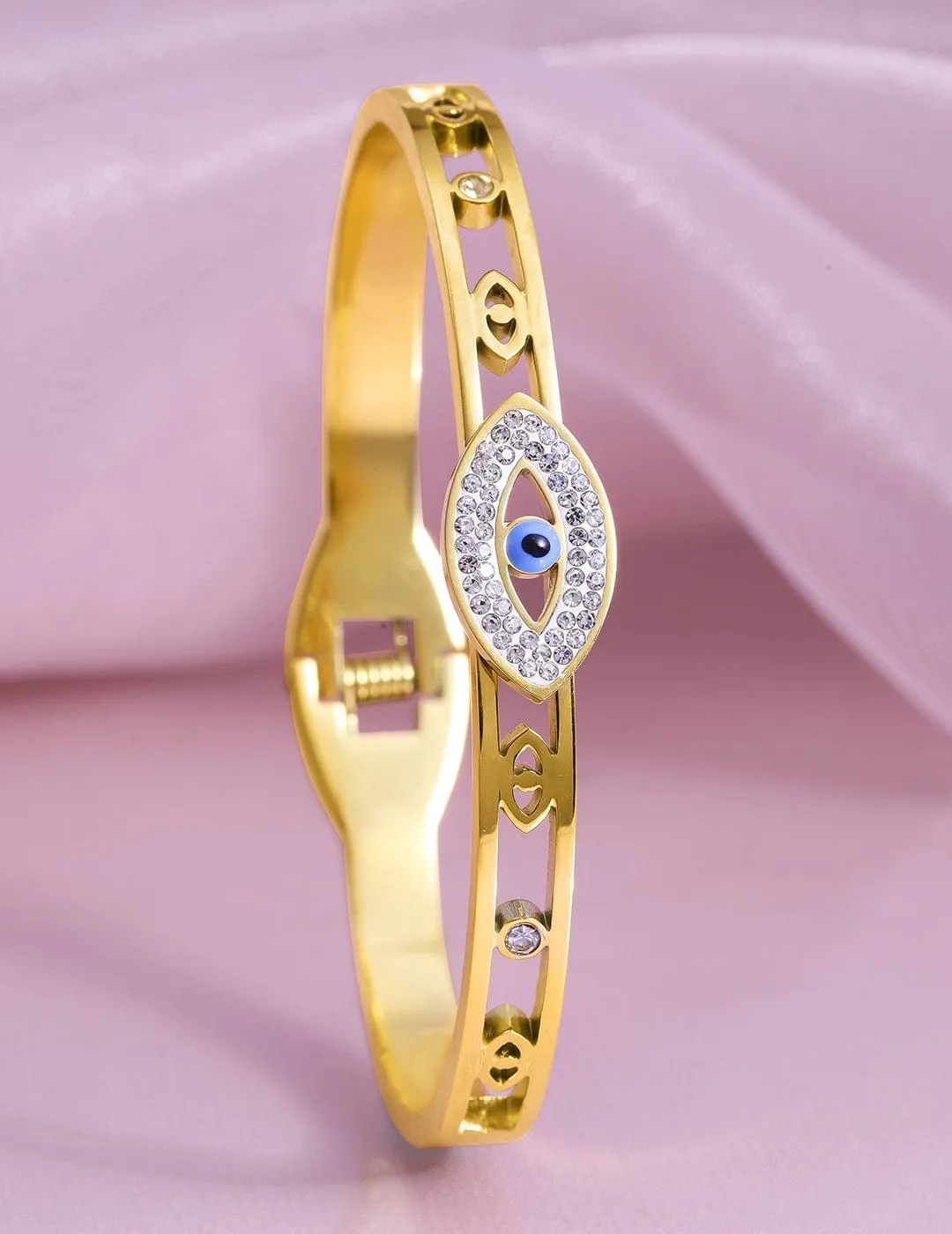 22K Gold Plated Stainless Steel Tarnish-Free Waterproof Evil Eye CZ Bracelet