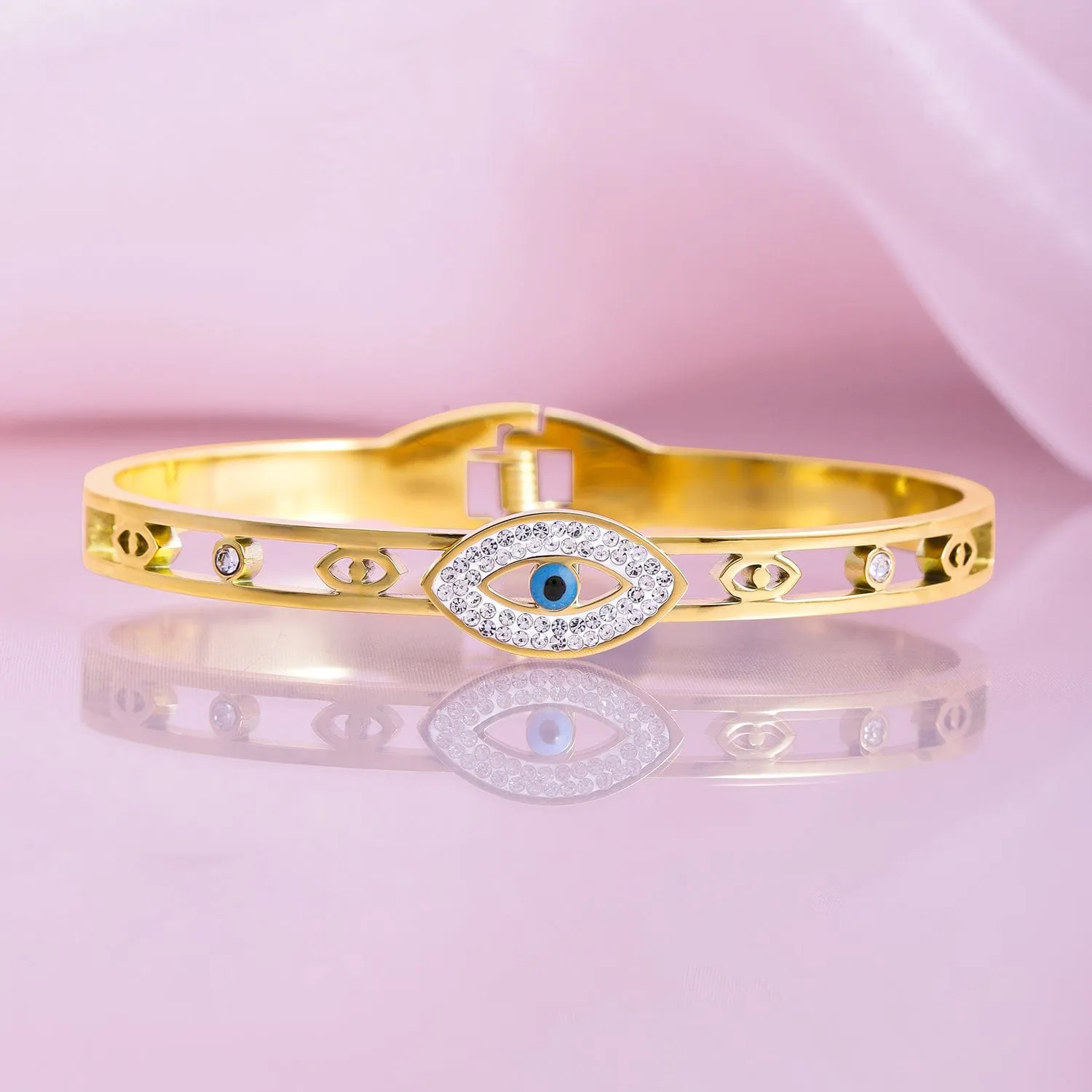 22K Gold Plated Stainless Steel Tarnish-Free Waterproof Evil Eye CZ Bracelet