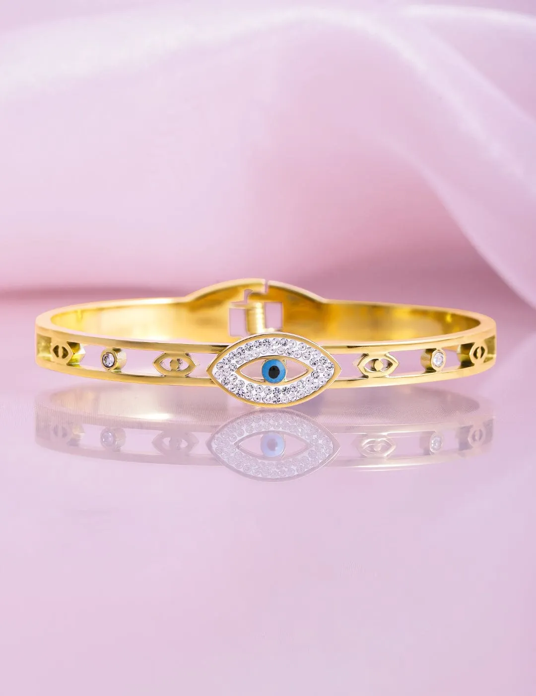 22K Gold Plated Stainless Steel Tarnish-Free Waterproof Evil Eye CZ Bracelet