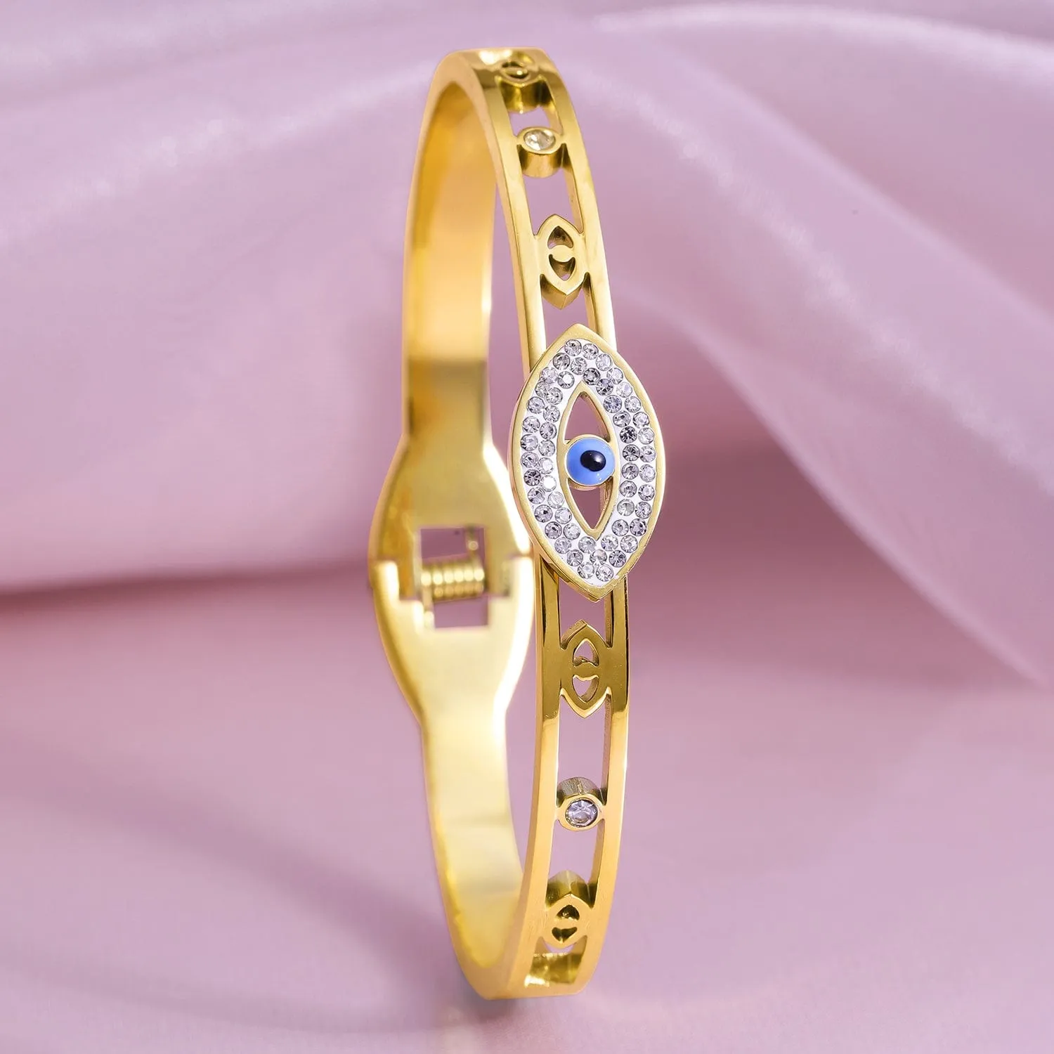 22K Gold Plated Stainless Steel Tarnish-Free Waterproof Evil Eye CZ Bracelet