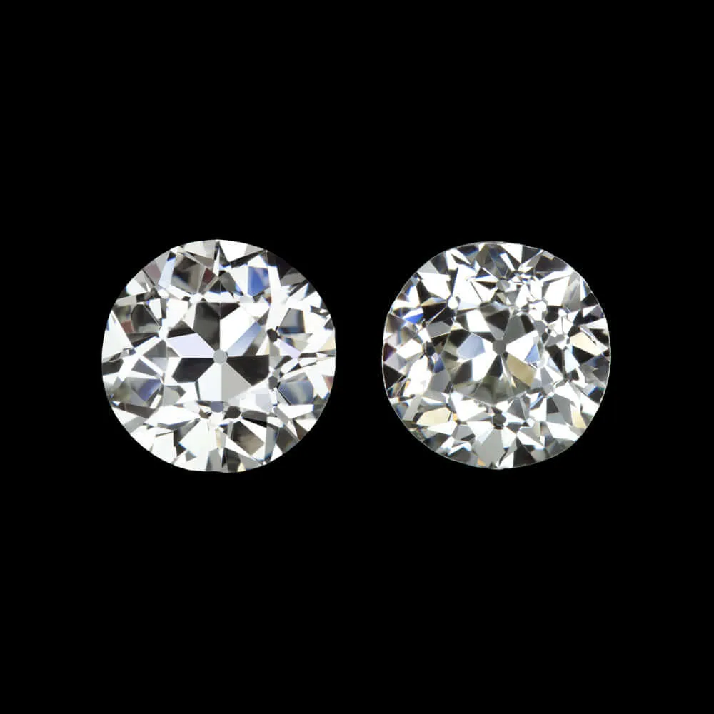 3/4ct H-I VS OLD EUROPEAN CUT DIAMOND STUD EARRINGS PAIR VINTAGE ACCENT STONES