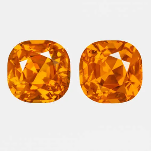 3ct VIVID ORANGE MANDARIN GARNET PAIR STUD EARRINGS SQUARE CUSHION CUT NATURAL