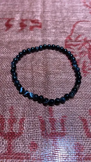 4MM Black Stripe Agate Bead Bracelet