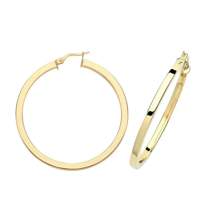 9ct Yellow Gold Square Tube Hoop Earrings 40mm ER775