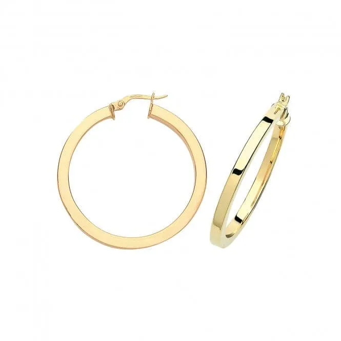 9ct Yellow Gold Square Tube Hoop Earrings 40mm ER775