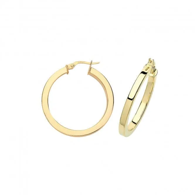 9ct Yellow Gold Square Tube Hoop Earrings 40mm ER775