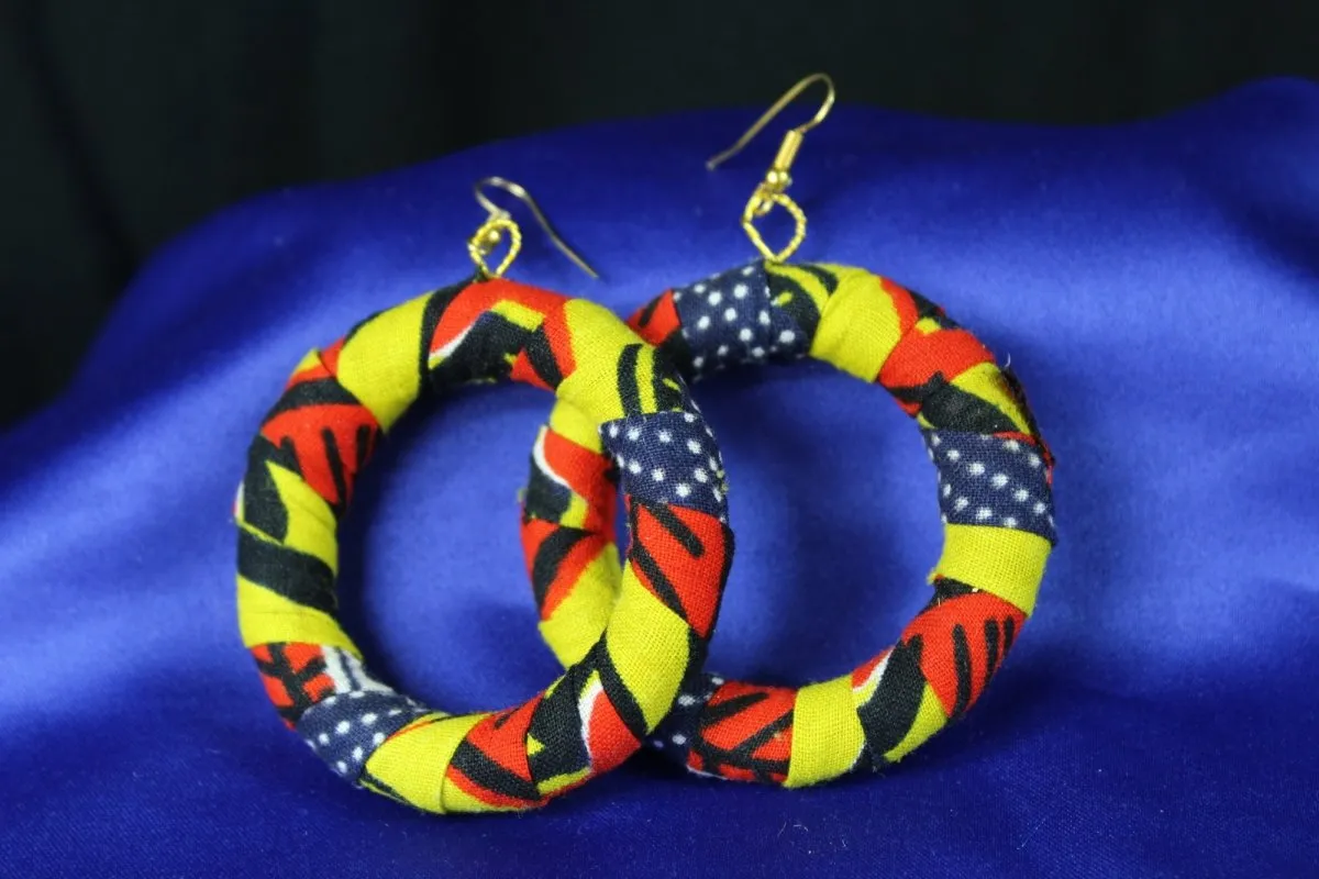 African Earrings In Yellow Red Ankara