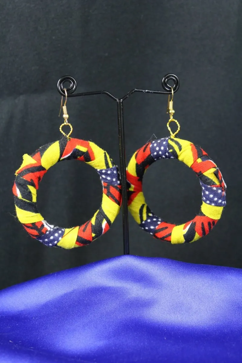 African Earrings In Yellow Red Ankara