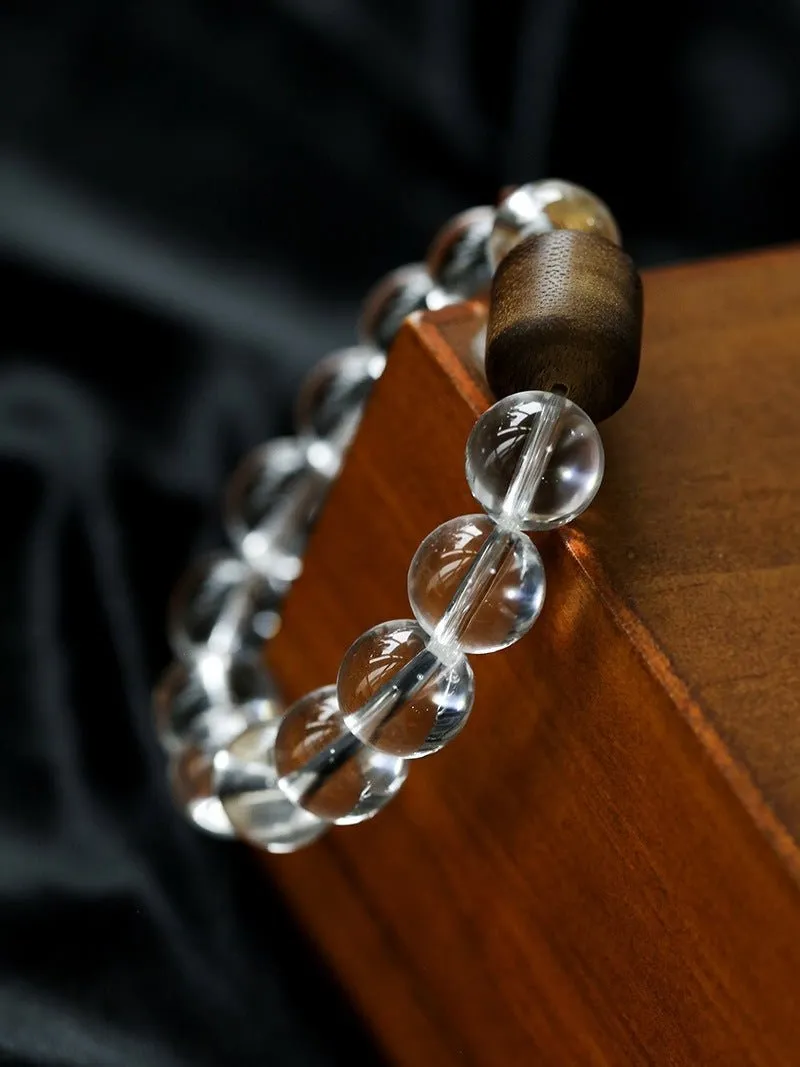 Agarwood Beads White Crystal Citrine Stretch Bracelet