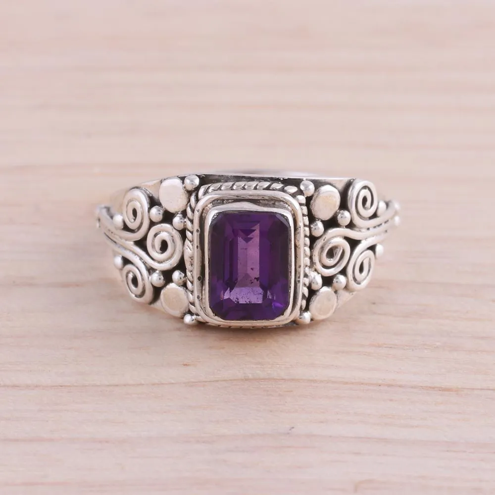 Amethyst and Sterling Silver Single Stone Ring from India - Royal Luxury | NOVICA