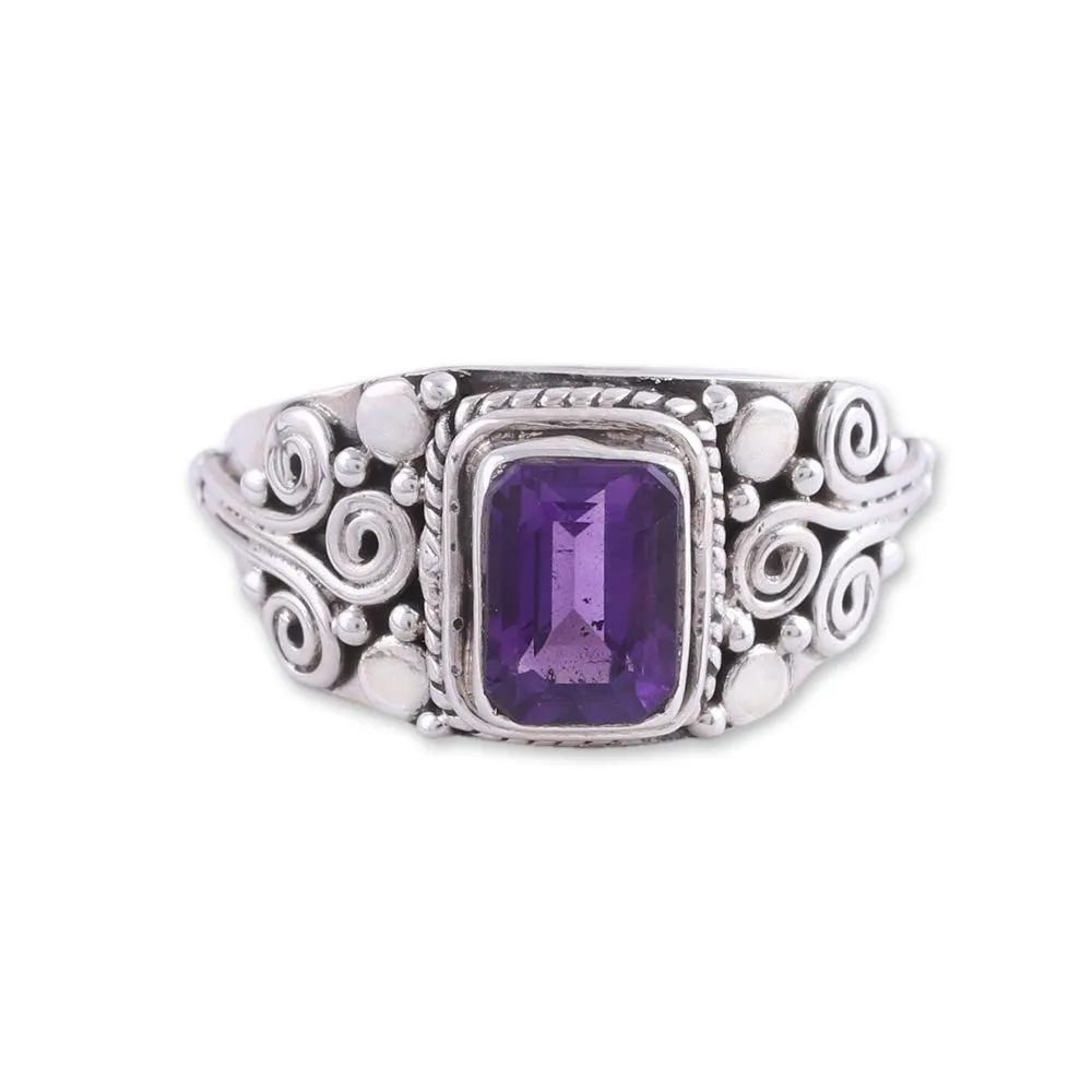 Amethyst and Sterling Silver Single Stone Ring from India - Royal Luxury | NOVICA