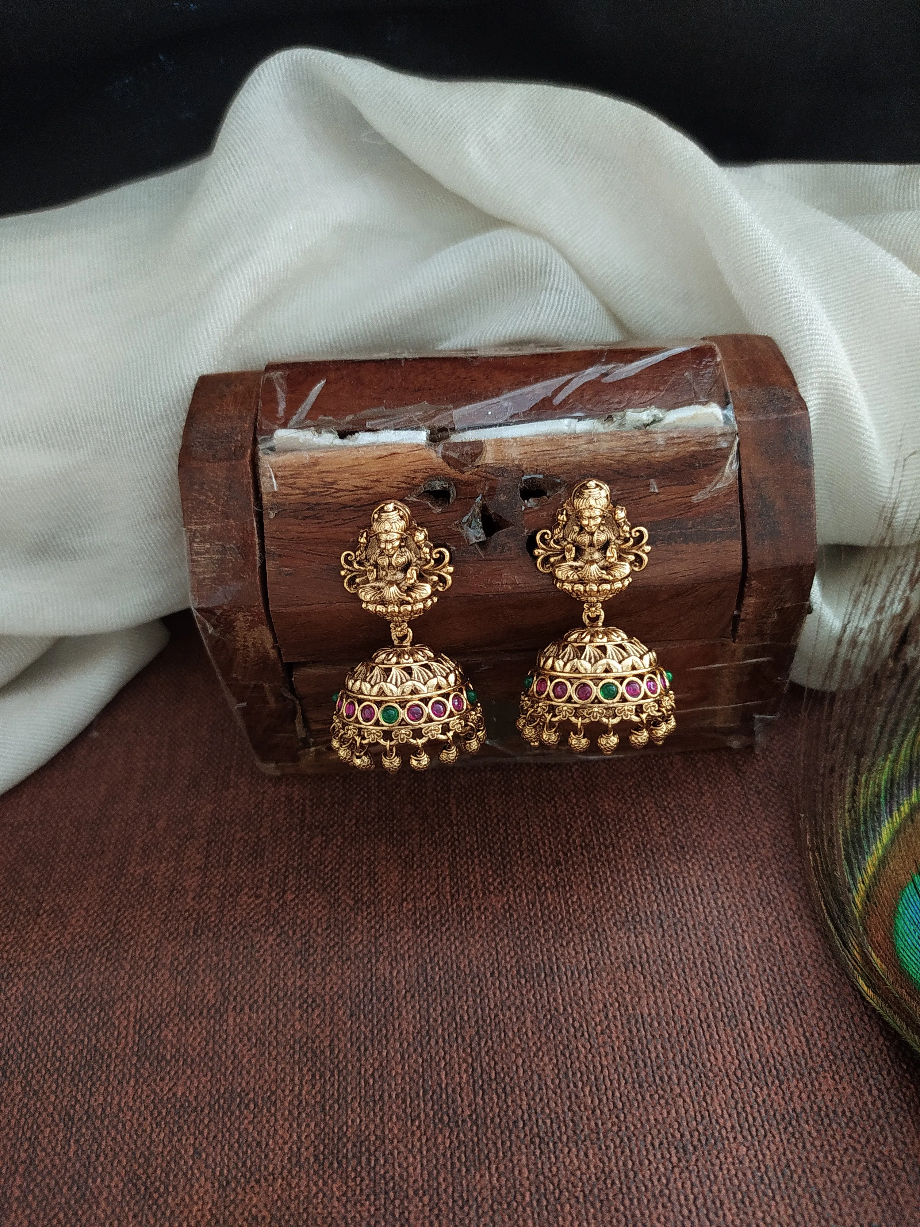 Antique Double-Layered Mala Set with Lakshmi Pendant and Matching Jhumkis