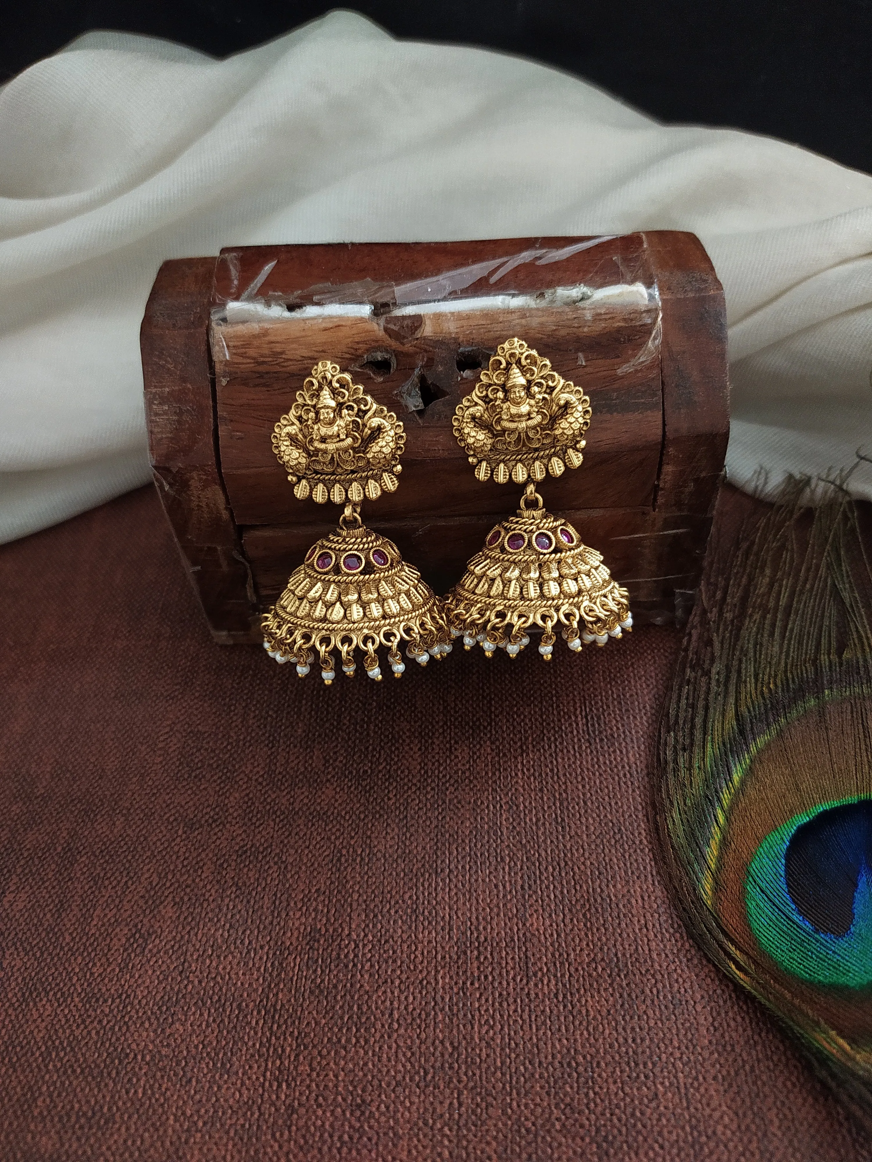 Antique Lakshmi Long Haram Set with Pearl Layers & Nakshi Work