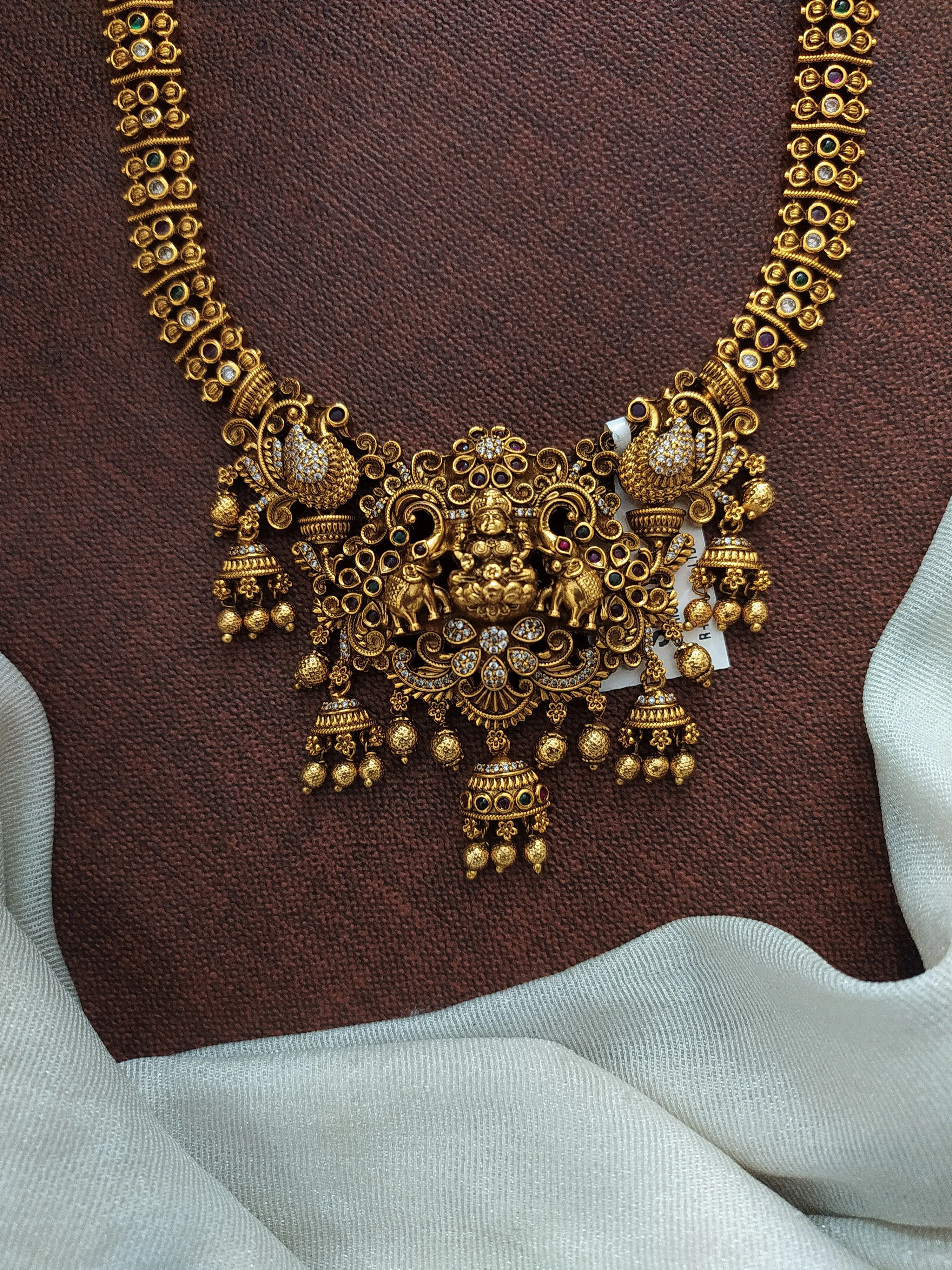 Antique Nakshi Work Lakshmi Long Haram Set with Matching Jhumki