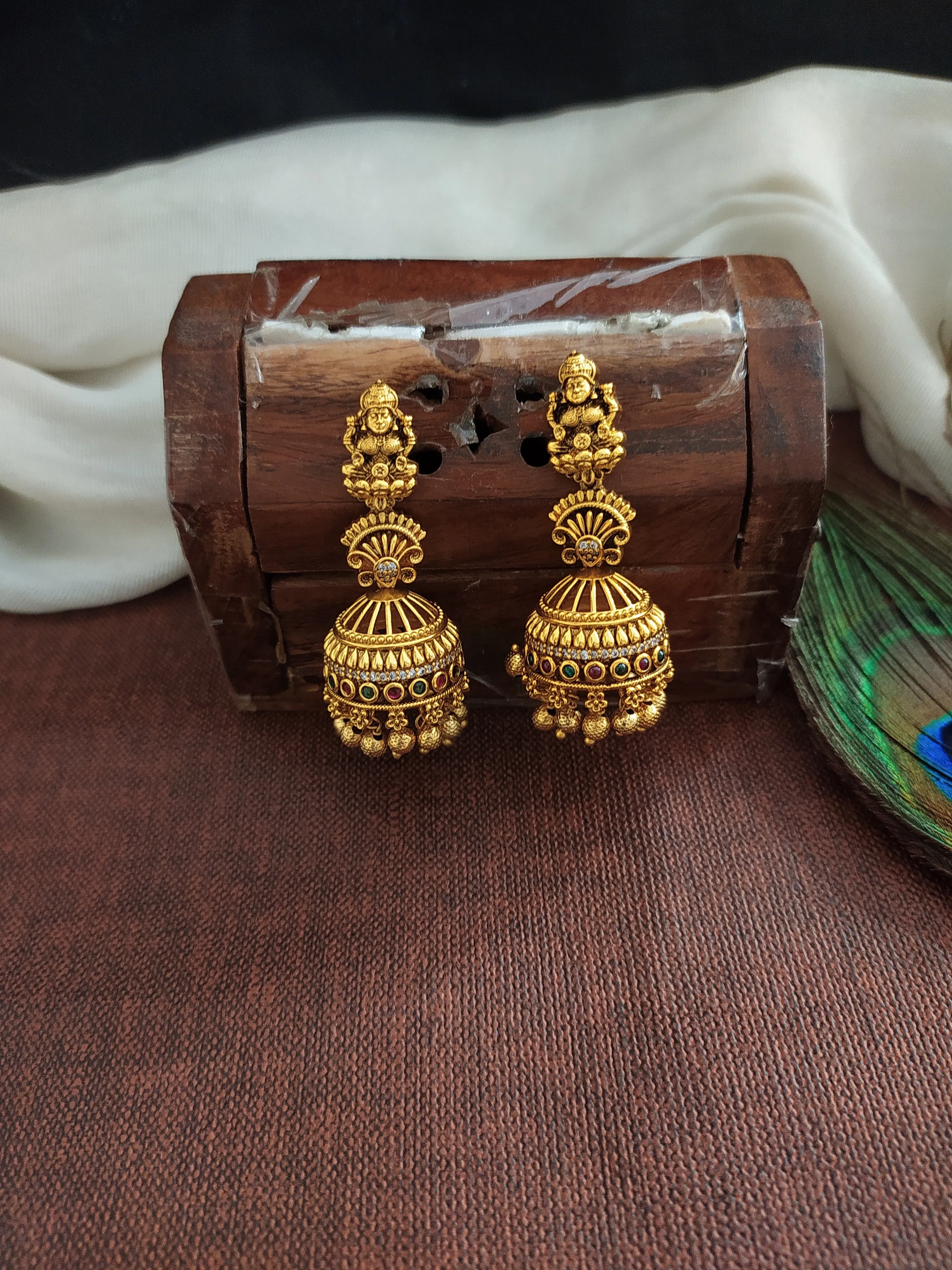 Antique Nakshi Work Lakshmi Long Haram Set with Matching Jhumki