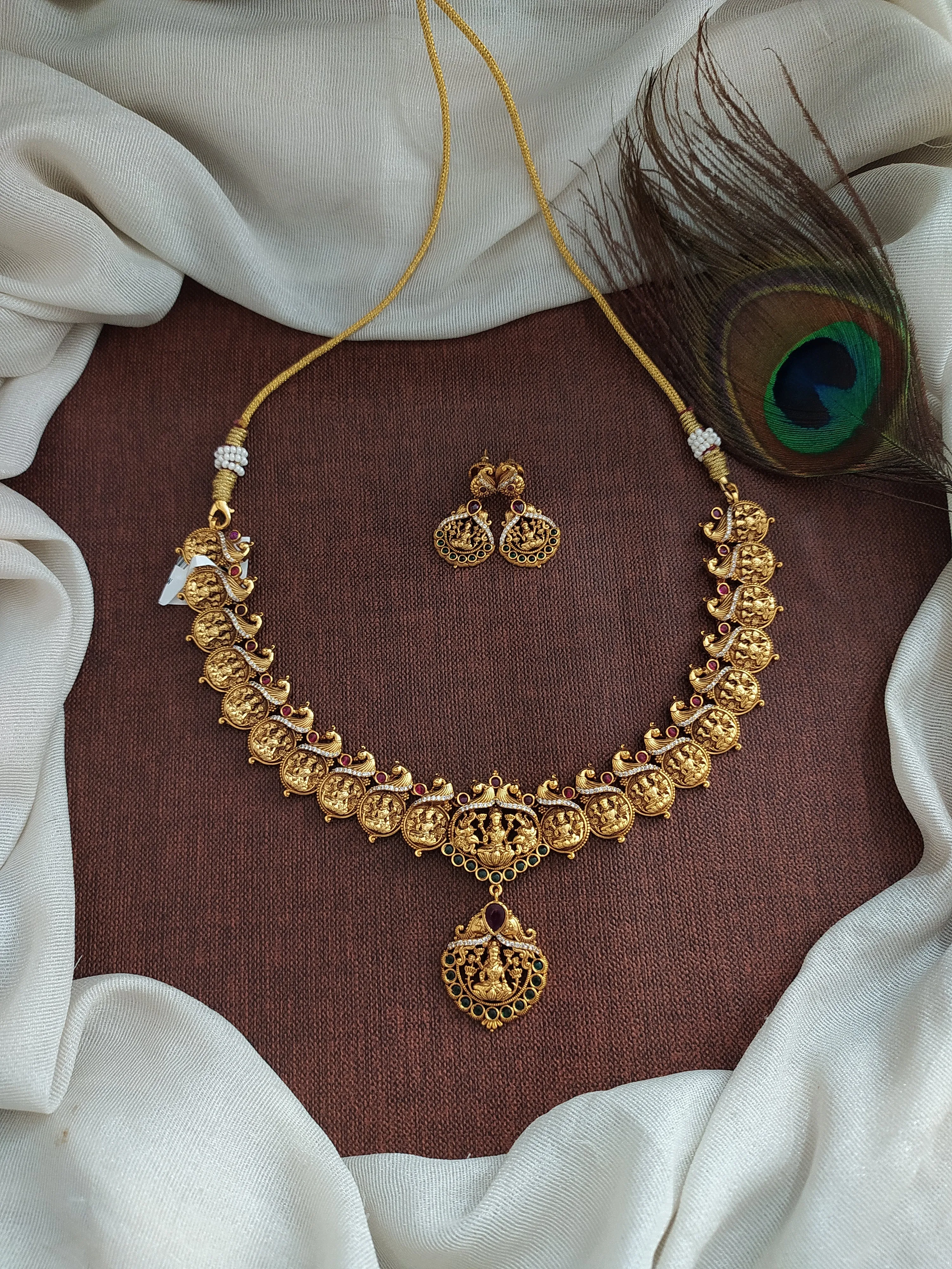 Antique Necklace Set ~ Lakshmi Pendant with Kasumalai Design