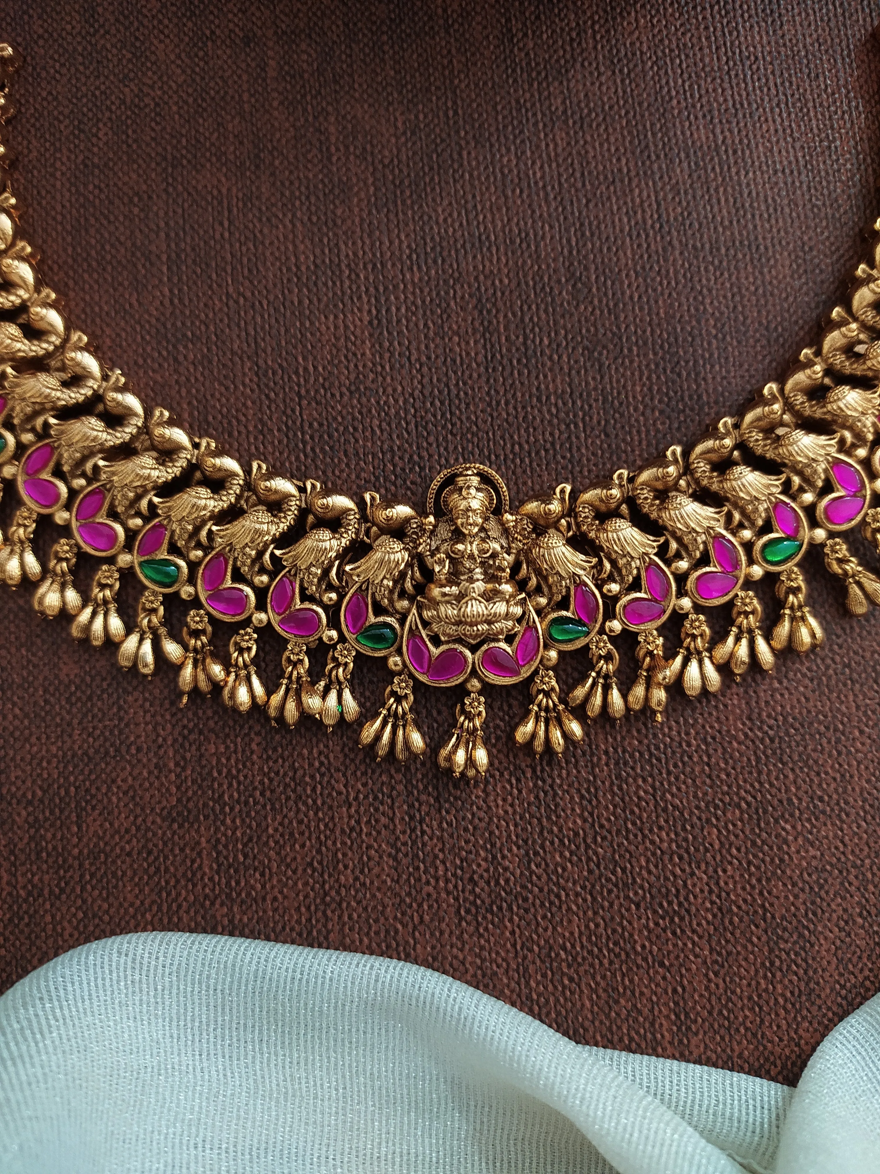 Antique Necklace Set with Peacock and Lakshmi Design