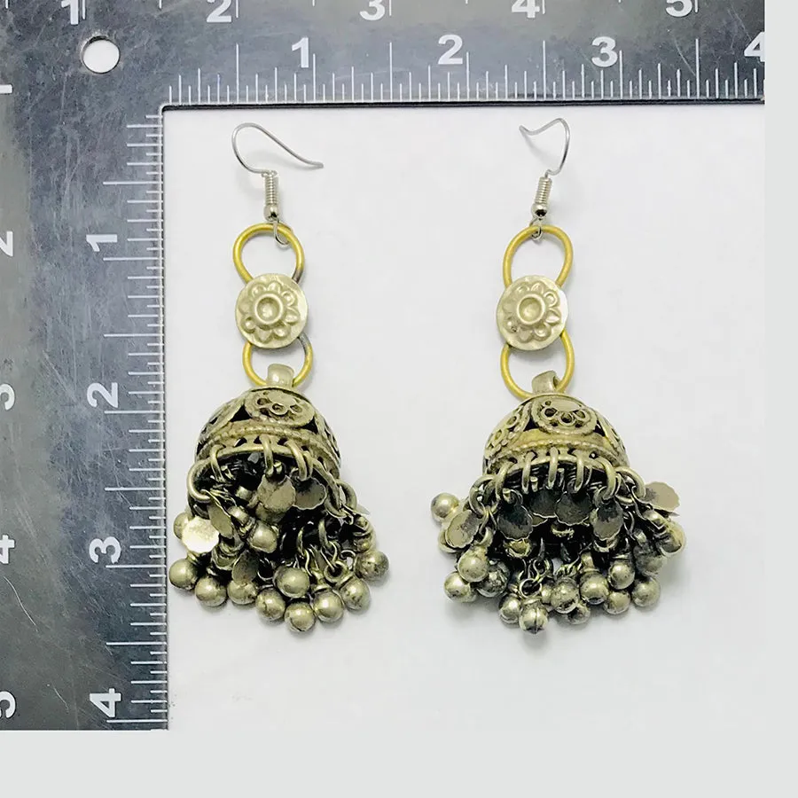 Antique Silver Dangle Jhumka Earrings