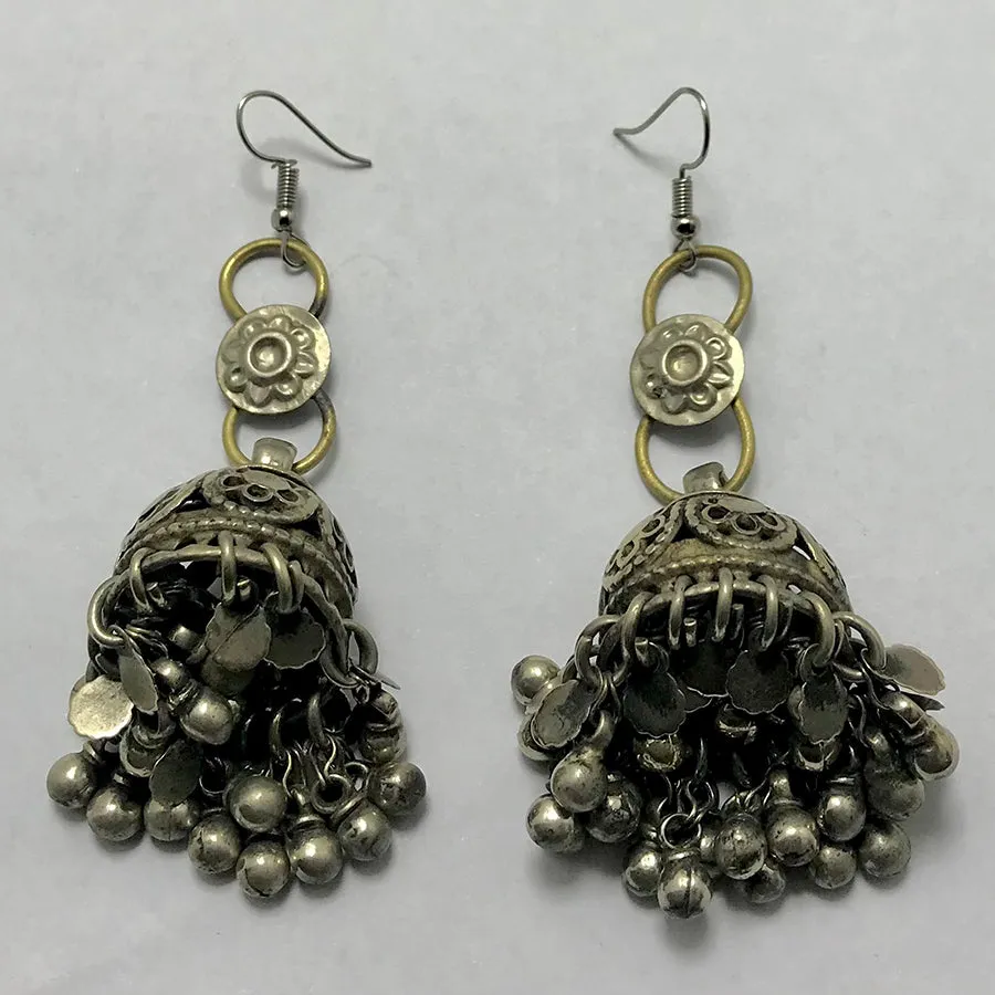 Antique Silver Dangle Jhumka Earrings