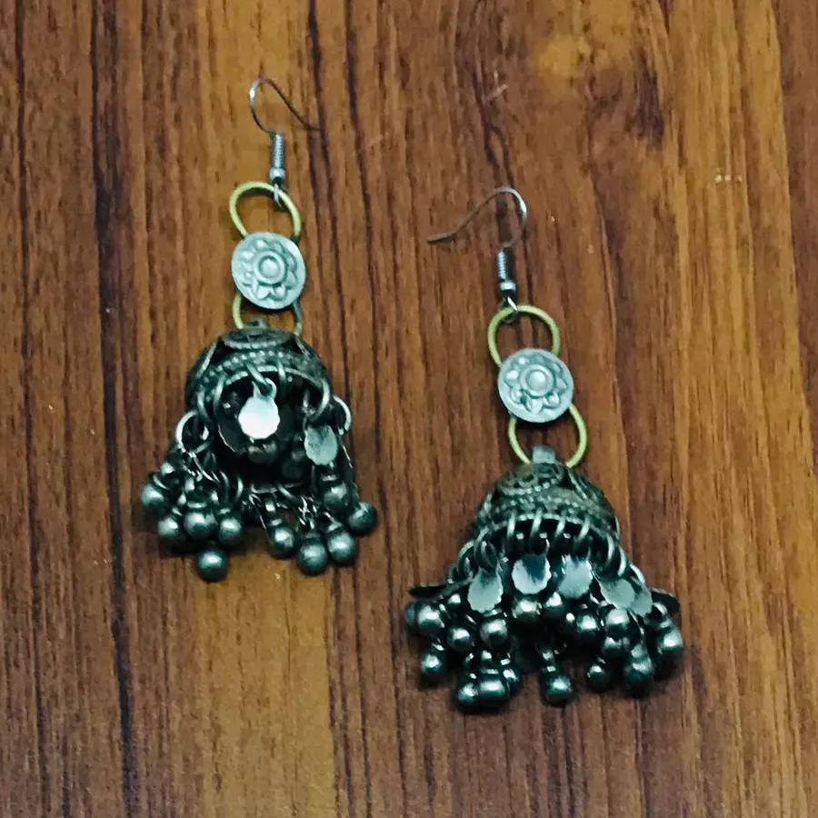 Antique Silver Dangle Jhumka Earrings