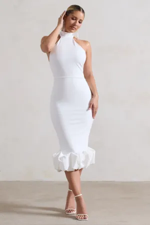 Ashton | White High-Neck Midi Dress With Ruffle Hem