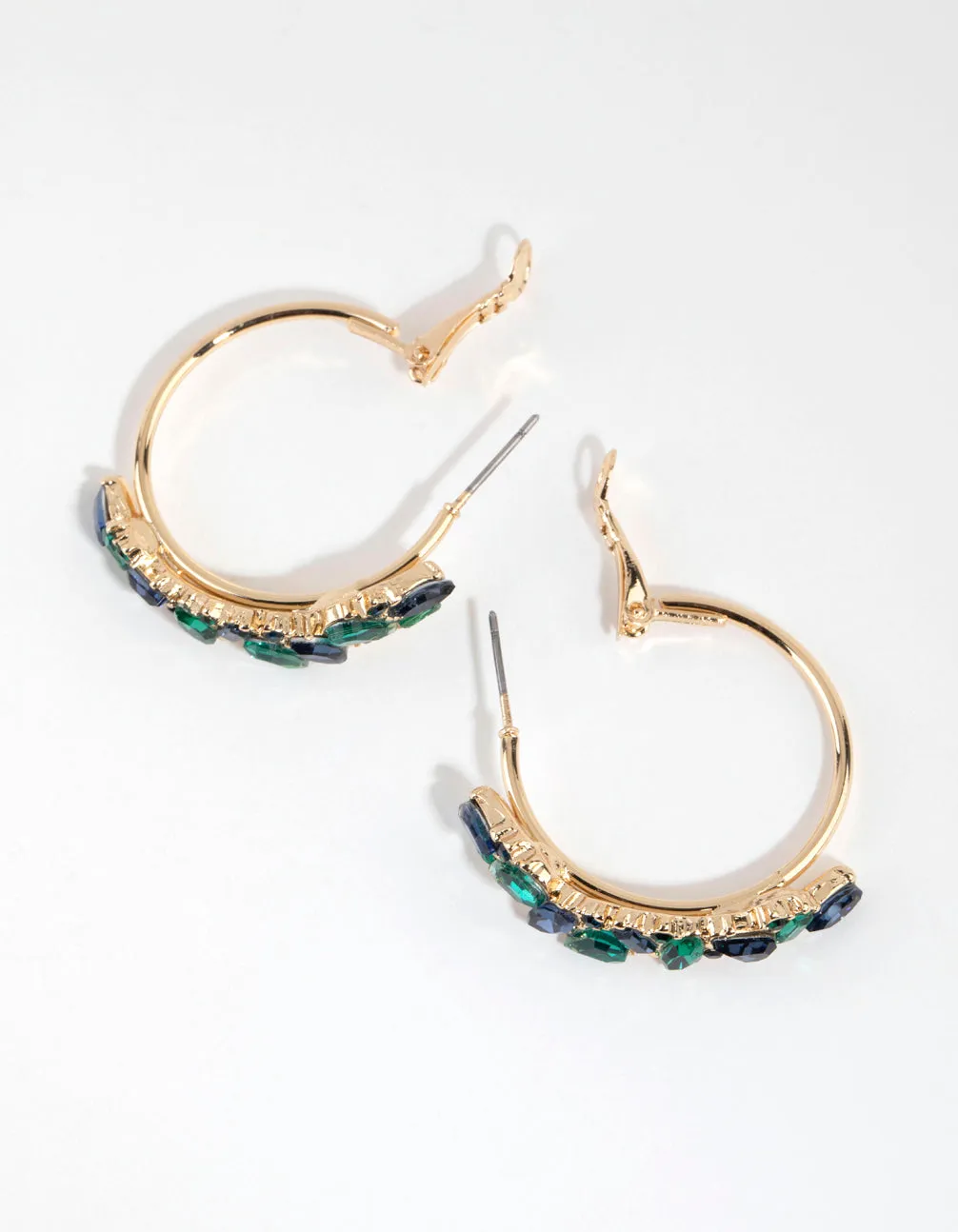 Blue & Green Cluster Diamante Hoop Earrings