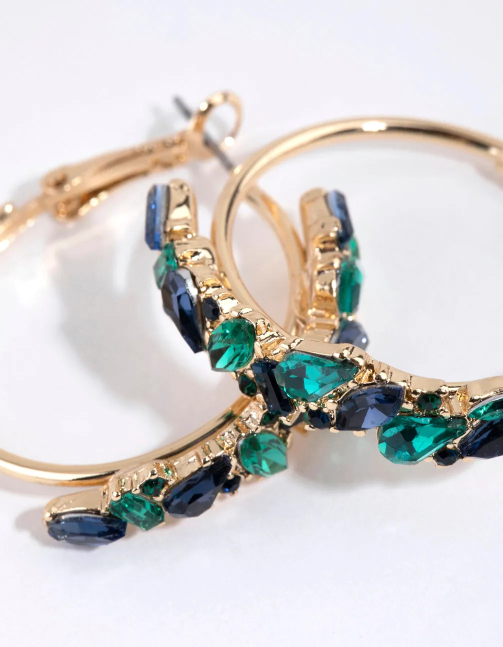 Blue & Green Cluster Diamante Hoop Earrings