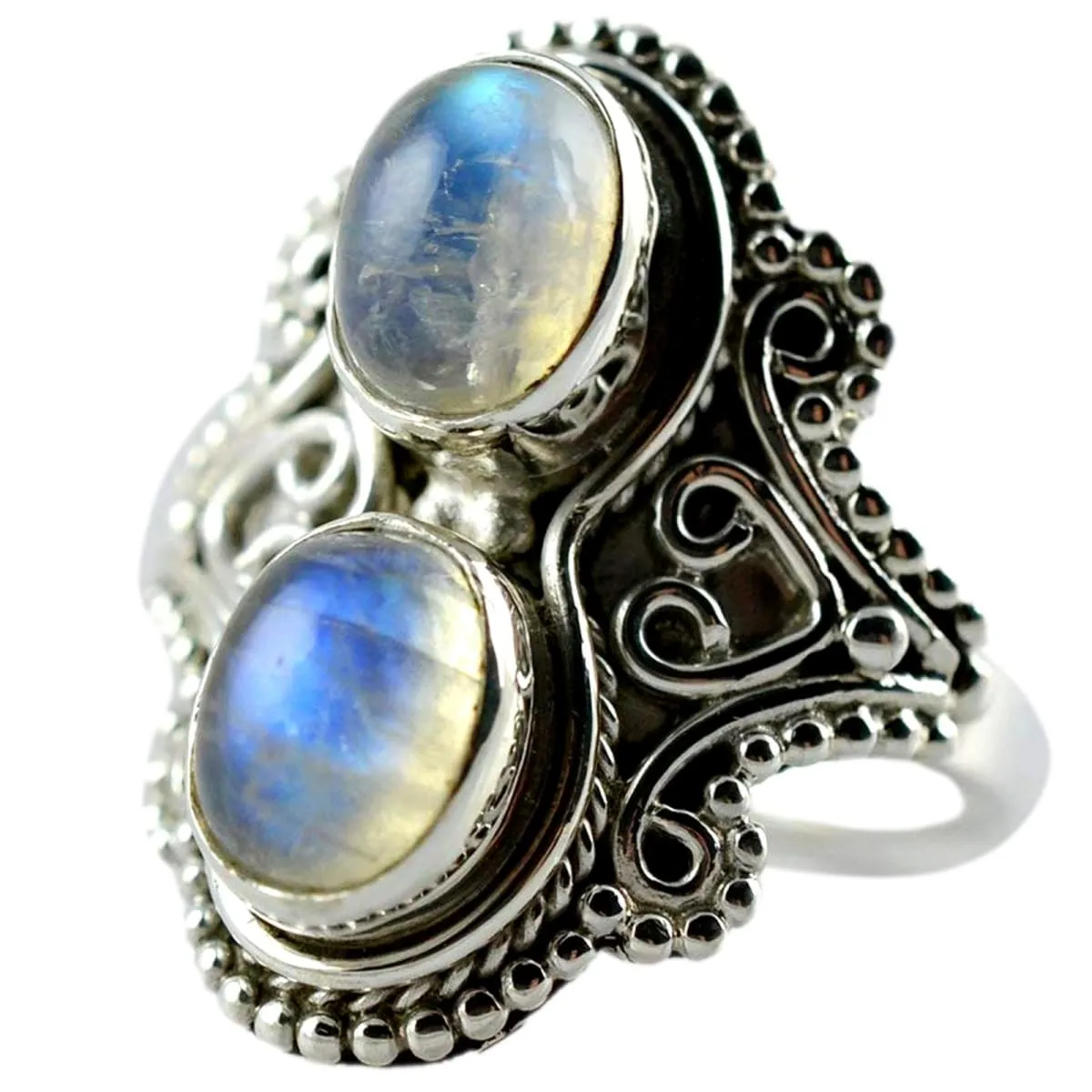 Blue Fire Rainbow Moonstone 925 solid sterling silver hand made designer ring, Nickel Free