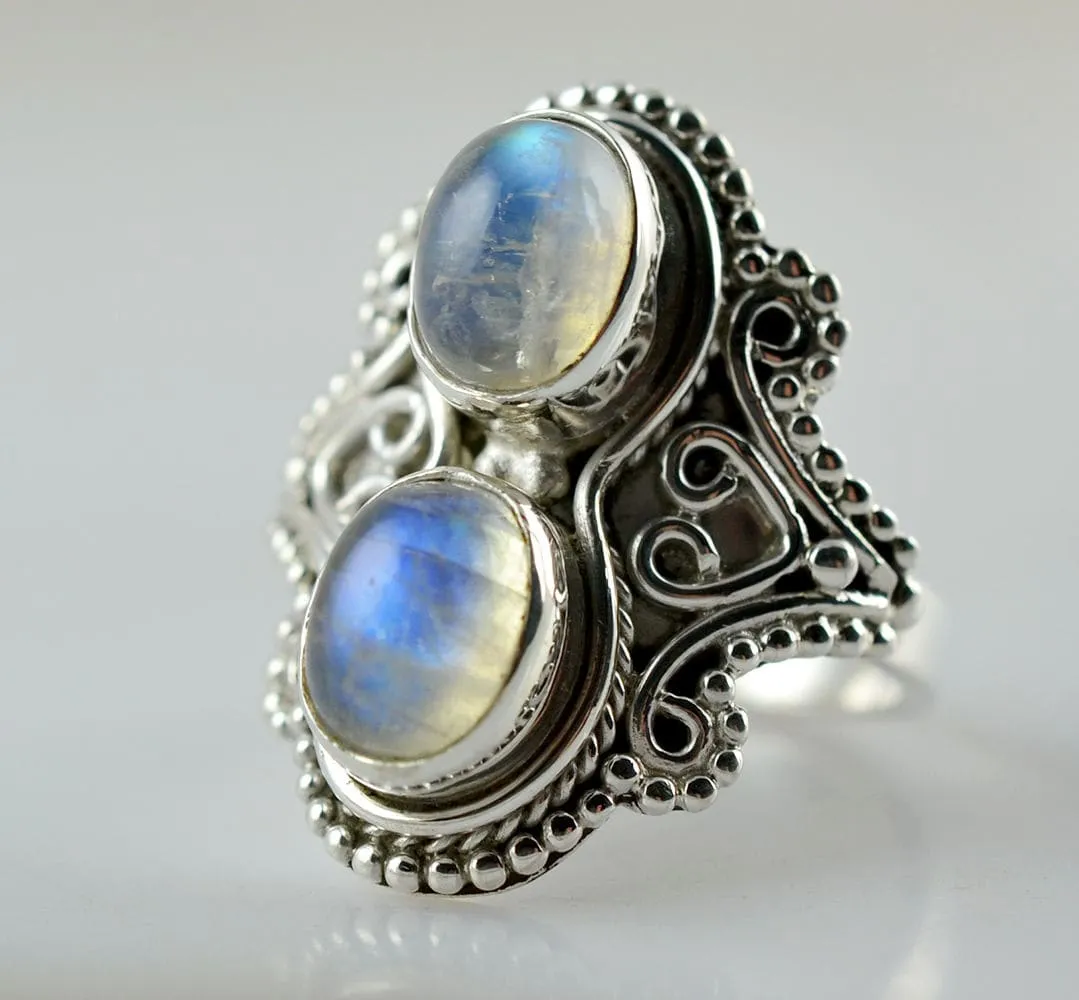 Blue Fire Rainbow Moonstone 925 solid sterling silver hand made designer ring, Nickel Free