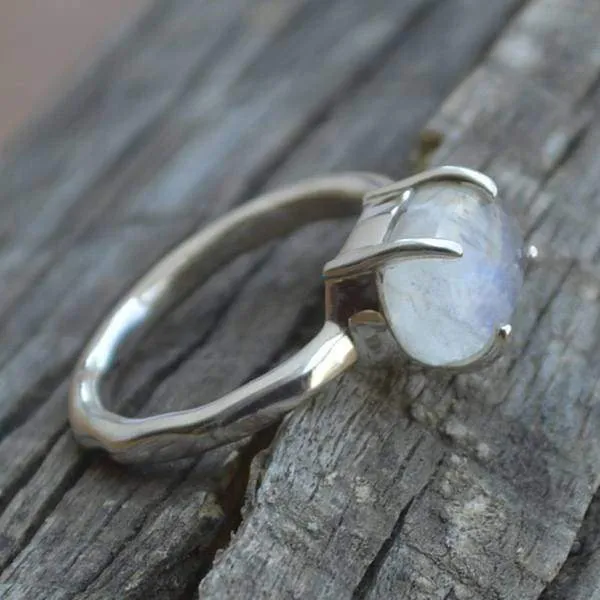 Blue Fire Rainbow Moonstone Gemstone Ring 925 Sterling Silver Ring, Prong Set Ring, Nickel Free