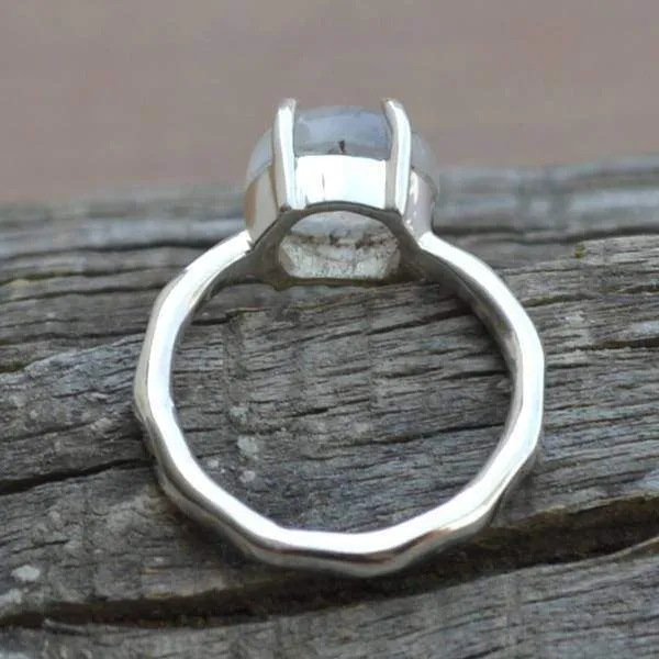 Blue Fire Rainbow Moonstone Gemstone Ring 925 Sterling Silver Ring, Prong Set Ring, Nickel Free