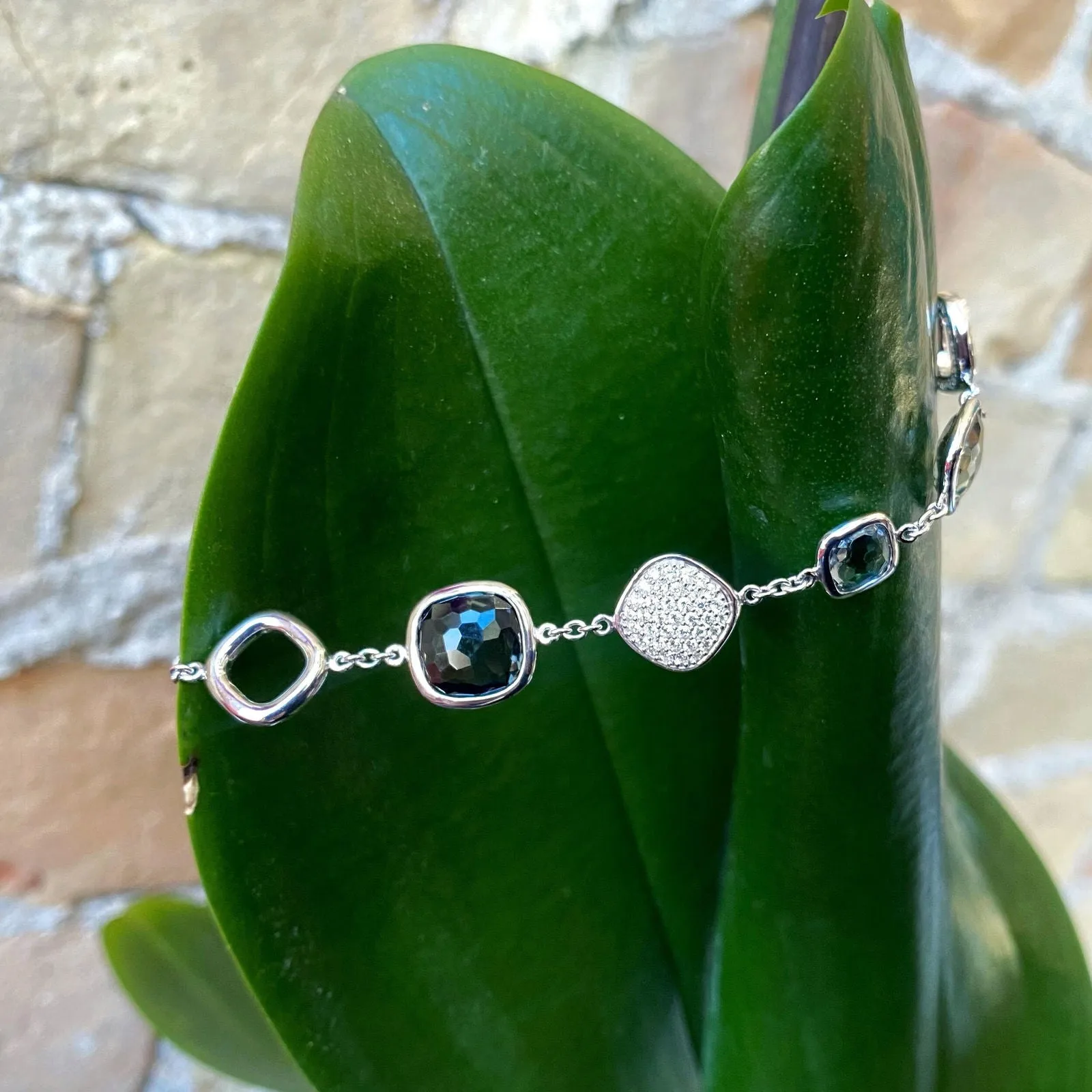 Blue Quartz and Cubic Zirconia Station Bracelet