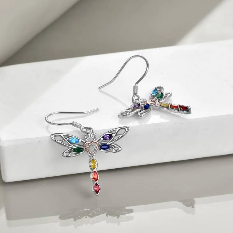 Celtic Dragonfly 7 Chakra angle Earrings for Women Sterling Silver