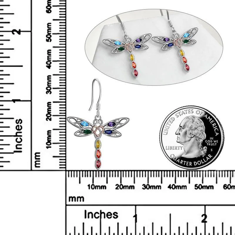 Celtic Dragonfly 7 Chakra angle Earrings for Women Sterling Silver